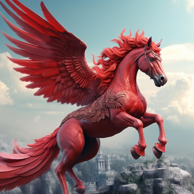 Pegasus rojo volando IA generativa