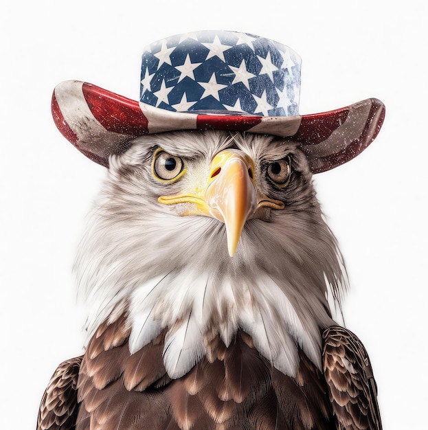 Pegatina de American Eagle para el 4 de julio, Día de la Independencia, fondo blanco.