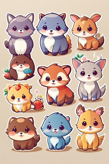 Pegatinas chibi de animales salvajes para niños