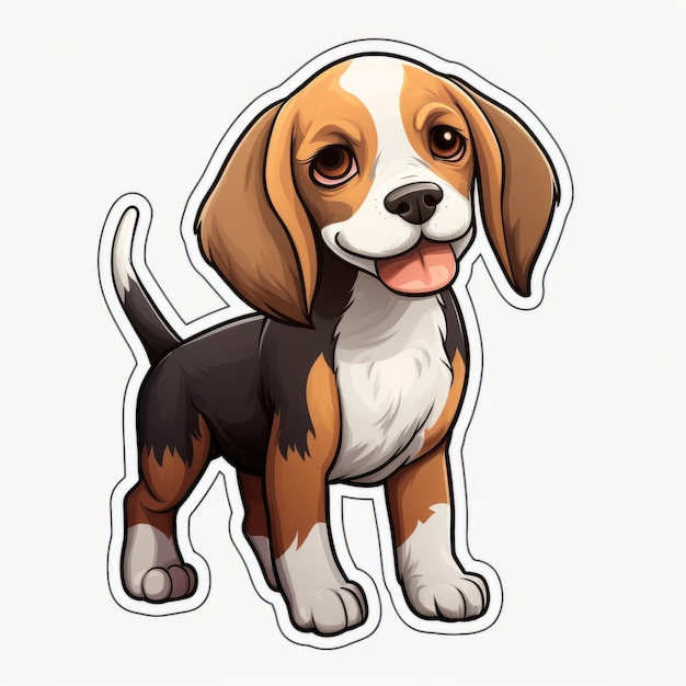 Pegatina Beagle de dibujos animados sobre fondo blanco con múltiples efectos de filtro