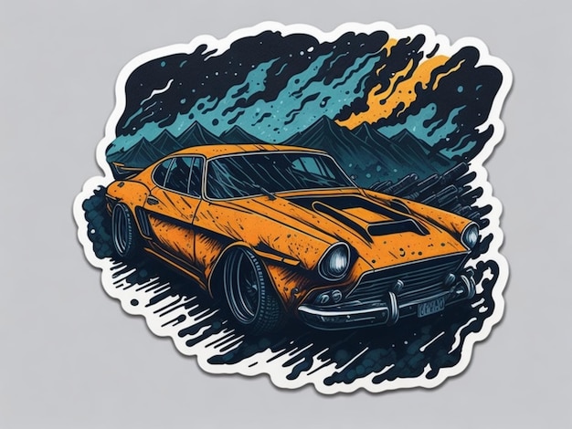 Una pegatina de un coche para el diseño de camisetas.