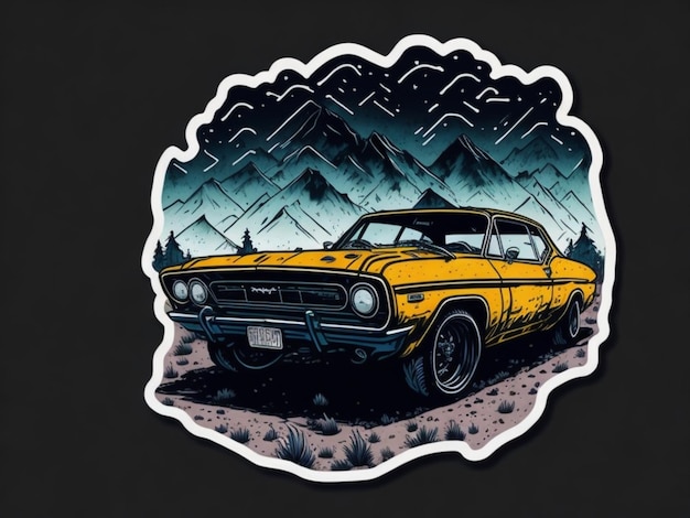 Una pegatina de un coche para el diseño de camisetas.