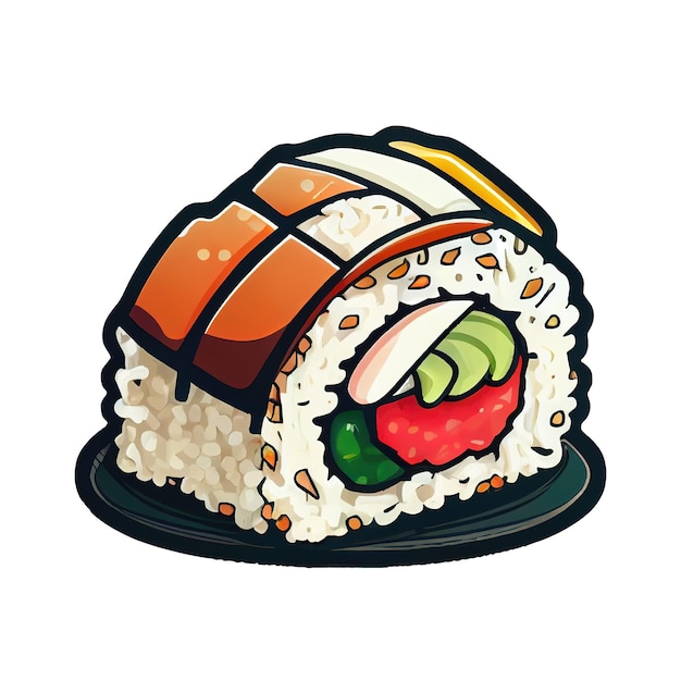 Pegatina de dibujos animados Sushi plato japonés de pescado crudo y rollos de arroz