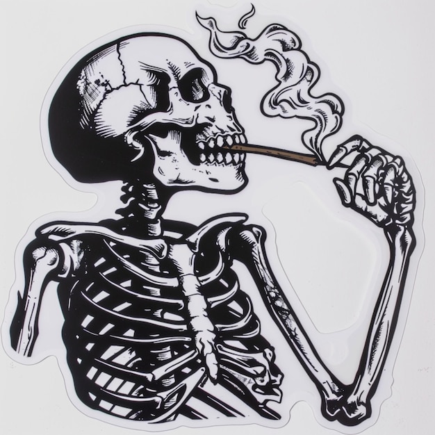 pegatina de un esqueleto fumando un blunt