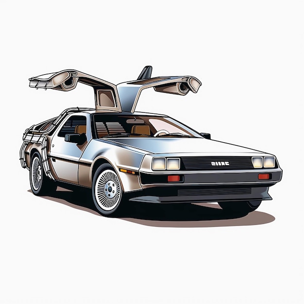 Pegatina fondo blanco coche DeLorean de la película Regreso al futuro
