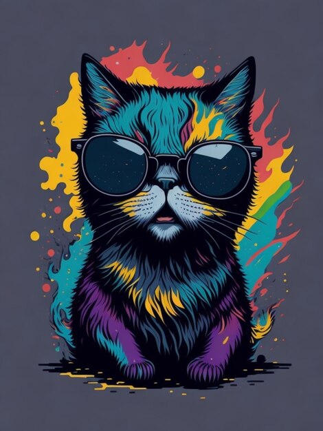 una pegatina de gato colorida para el diseño de la camiseta