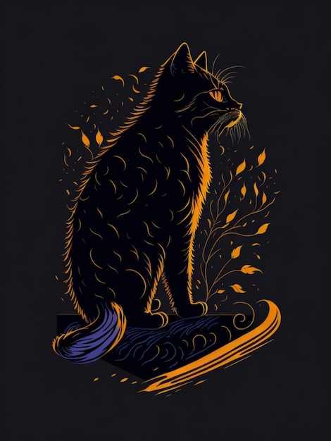 una pegatina de gato colorida para el diseño de la camiseta