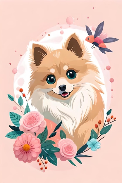 PEGATINA de ilustración un estampado de cabeza de perro Pomerania