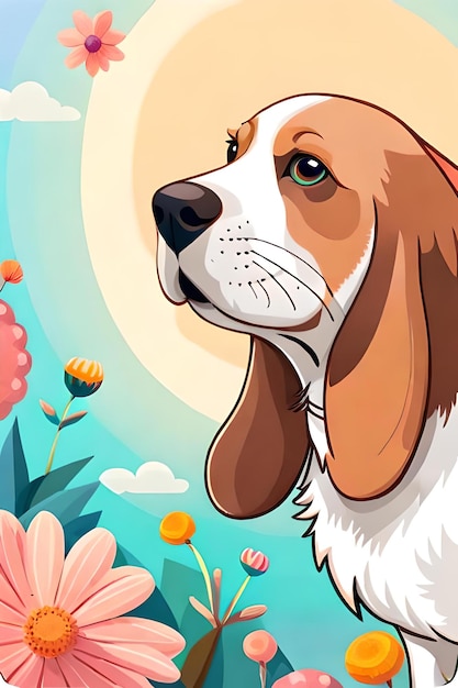 Foto pegatina ilustración de linda cabeza de basset hound