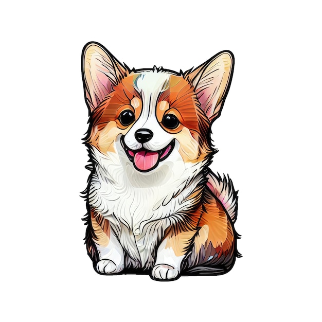 Pegatina con una linda raza de perro corgi aislada AI generativa