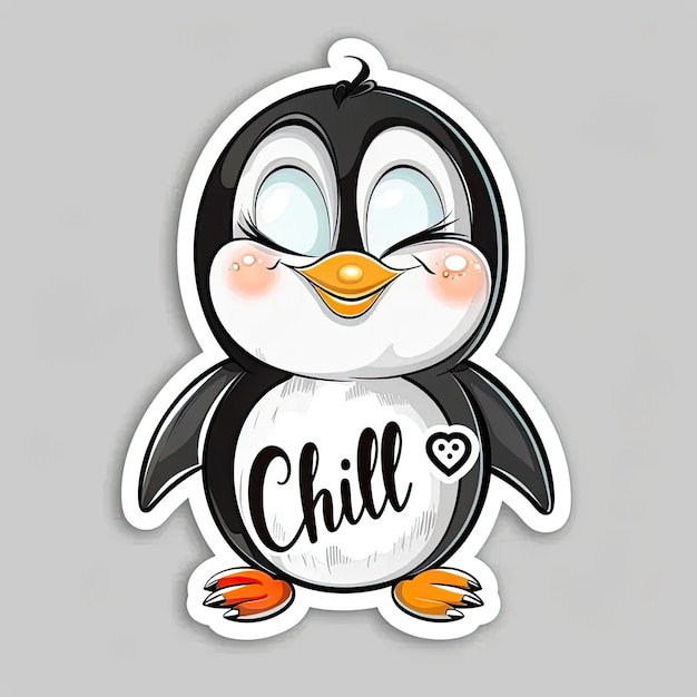 Una pegatina de un pingüino con la palabra chill en ella