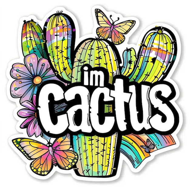 Una pegatina que dice im cactus con mariposas