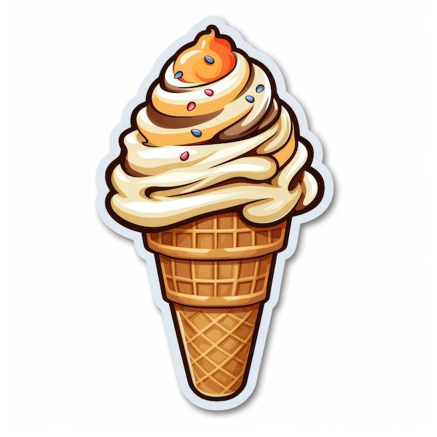 Pegatina sobre un fondo blanco delicioso helado apetitoso en un cono closeup ai generativo