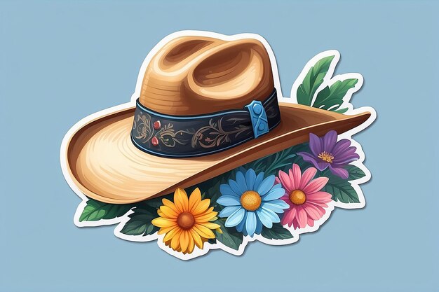 Foto una pegatina con un sombrero de vaquero y flores en él