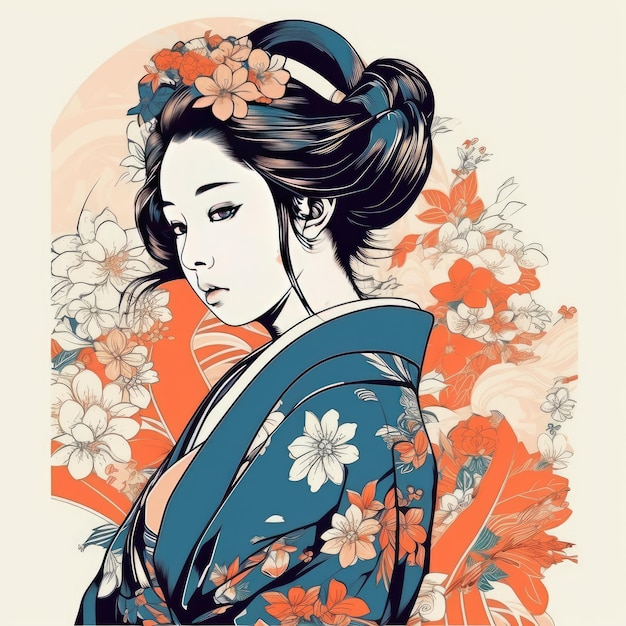 pegatina de vector de chica bonita de kimono