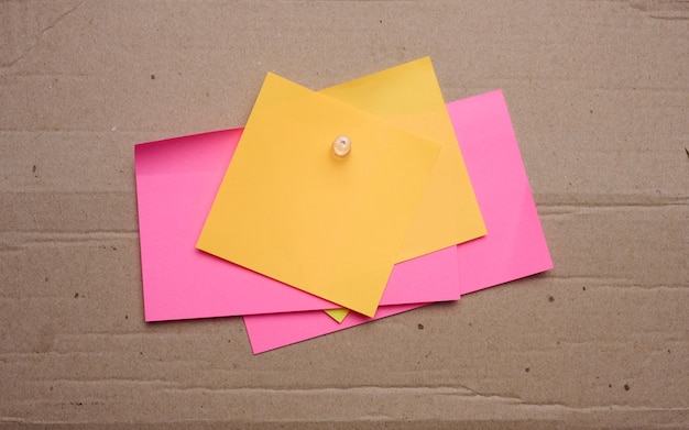 Pegatinas en blanco de papel de colores adjuntas con un espacio de botón para notas y etiquetas