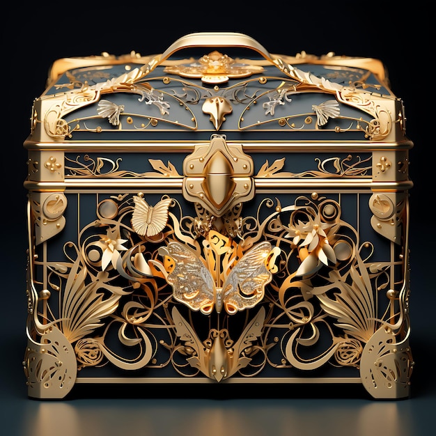 Pegatinas de una caja de regalo de lujo abierta con un lujoso diseño de regalo de cajas de concepto creativo dorado