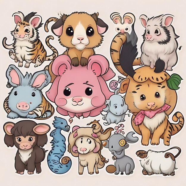 Foto las pegatinas de kawaii cute animal vector