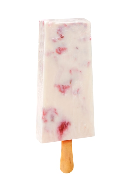 Pegue el sabor cremoso de la fresa del helado aislado en el fondo de madera. Paletas Mexicanas