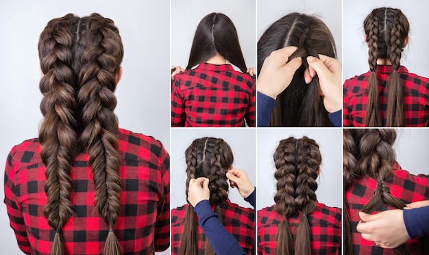 Peinado dos volúmenes trenzas combinadas para la fiesta tutorial paso a paso