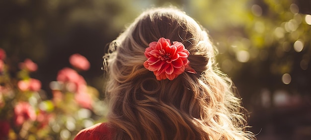 Un peinado con una flor en el cabello generativa de IA