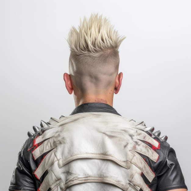 Foto el peinado del hombre demonio mohawk con chaqueta de cuero