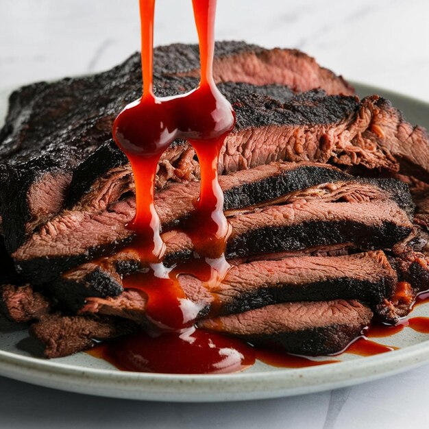 Foto peito de carne fumada com molho de churrasco de kansas city