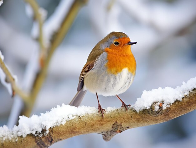 Foto peito vermelho sentado em ramo coberto de neve gerado ai