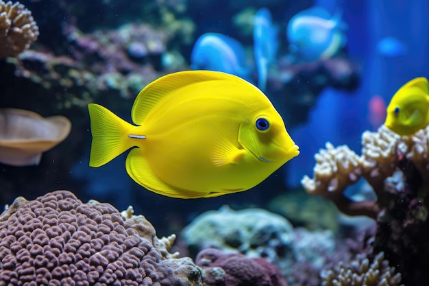 Peixe amarelo no recife de coral