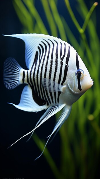 Foto peixe-anjo indopacifico nadando no tanque no estilo de linhas minimalistas