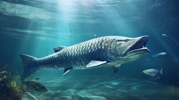 Peixe Arapaima nadando no oceano imagem subaquática Imagem gerada pela AI