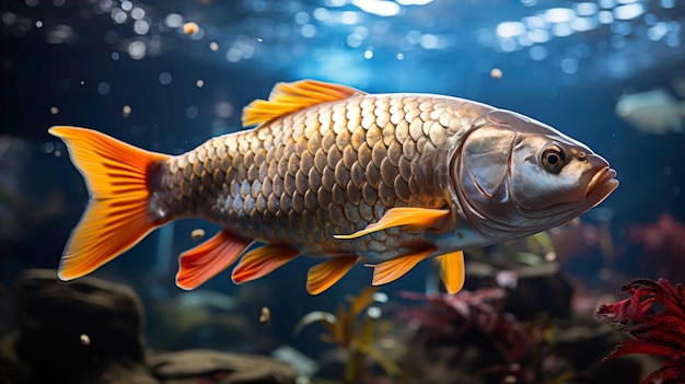 peixe arowana dourado em um aquário gigante Gerar IA