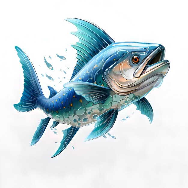 Peixe azul em fundo branco Ilustração de um peixe
