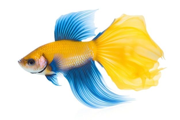 Peixe Betta azul fundo branco IA geradora