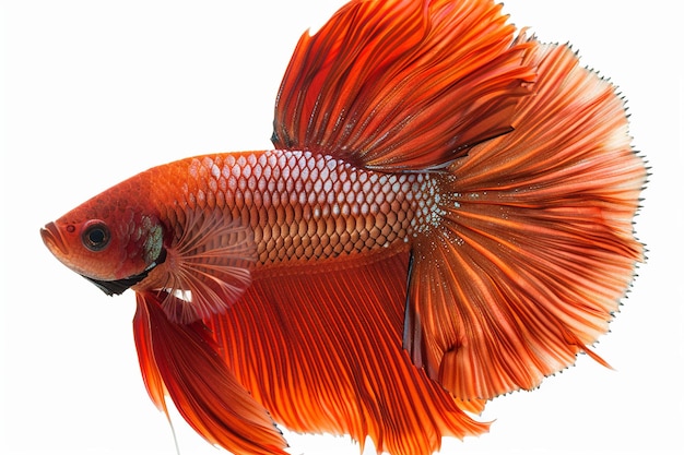 Peixe betta siamês de meia-lua vermelha isolado em fundo branco