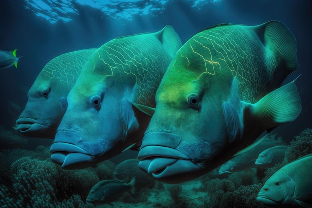Peixe Bodião Humphead Natureza exuberante subaquática por IA generativa