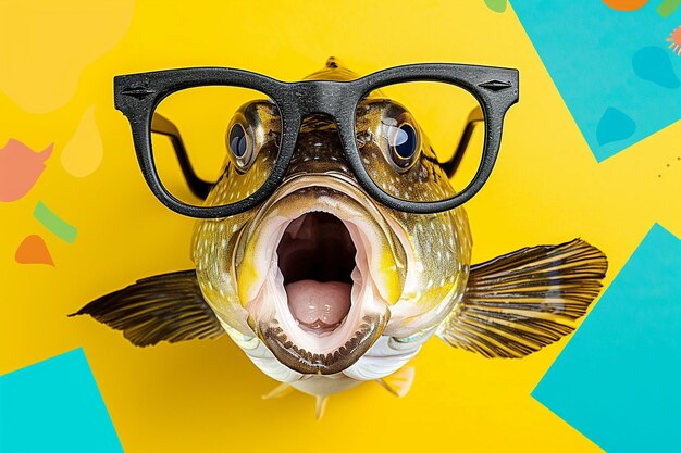 Foto peixe bonito com óculos para a clínica de oftalmologia infantil