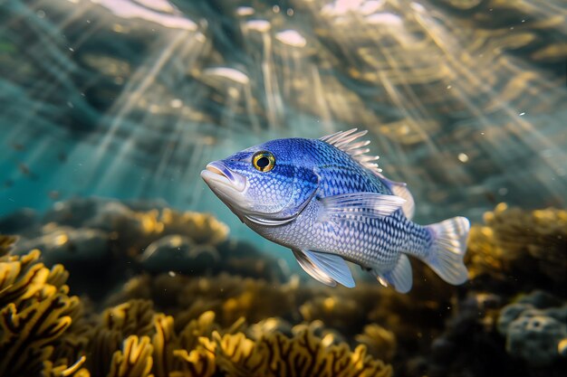 Foto peixe branco gênero azul