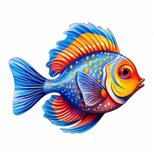 Peixe de cores brilhantes com corpo azul e cauda laranja