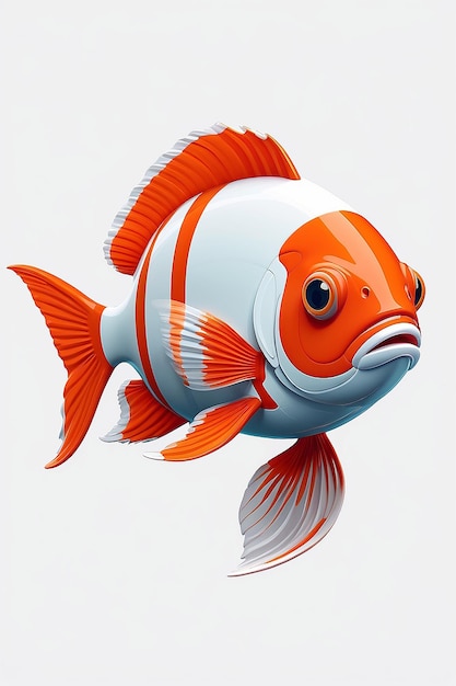 Peixe de desenho animado com corpo vermelho e barriga branca e barbatanas laranjas