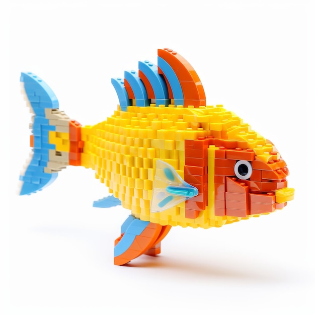 Peixe de Lego com corpo inteiro isolado em fundo branco