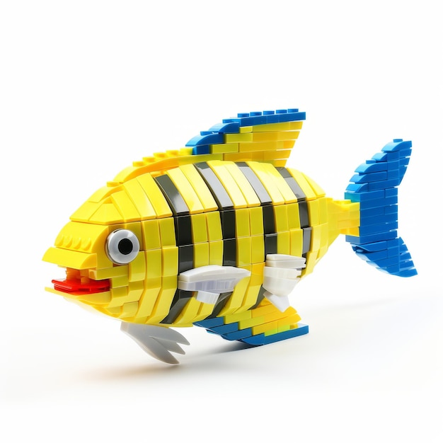 Peixe de Lego com corpo inteiro isolado em fundo branco