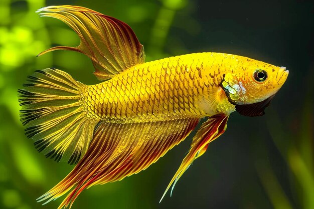 Peixe de luta vermelho dourado e colorido de betta saimese