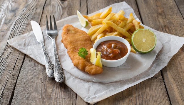 Foto peixe delicioso e batatas fritas