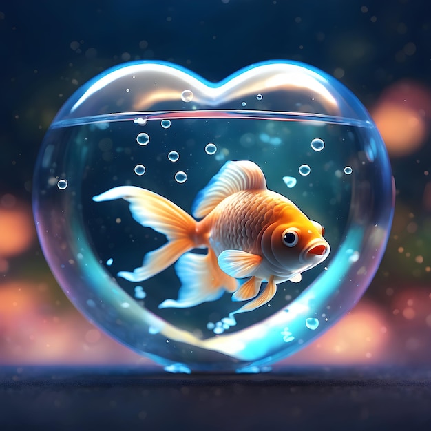 Foto peixe dentro de uma bolha em forma de coração