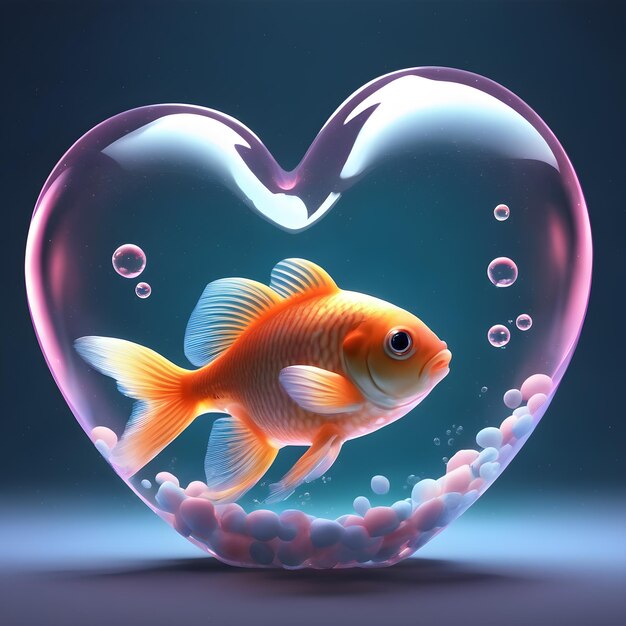peixe dentro de uma bolha em forma de coração