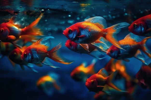 Peixe dourado colorido nadando em um aquário vibrante IA generativa