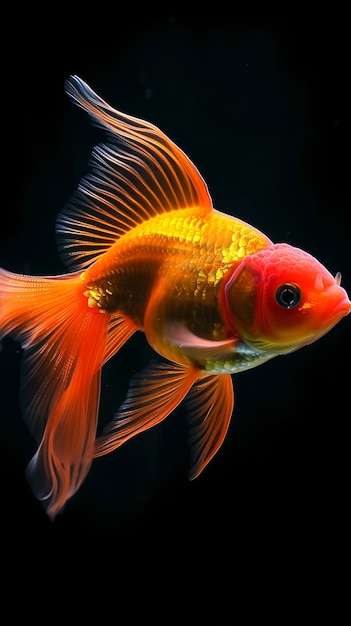 peixe dourado dinâmico em fundo preto no estilo de vermelho claro e dourado claro