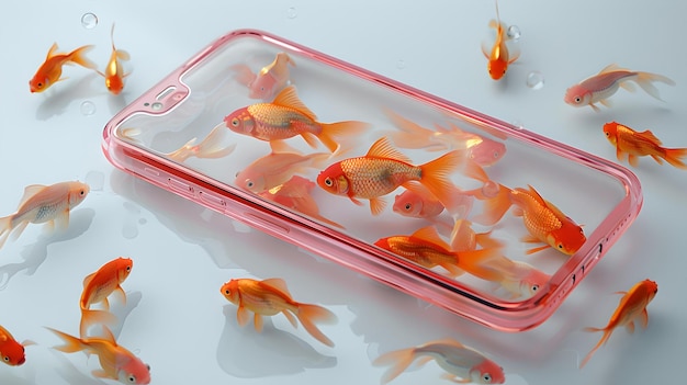 Peixe-dourado enchendo uma caixa de almoço rosa transparente arte conceitual criativa e peculiar adequada para temas imaginativos IA