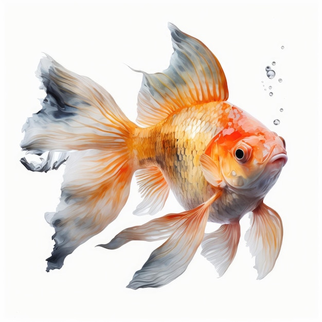 Peixe dourado nadando em estilo de pintura chinesa em fundo branco